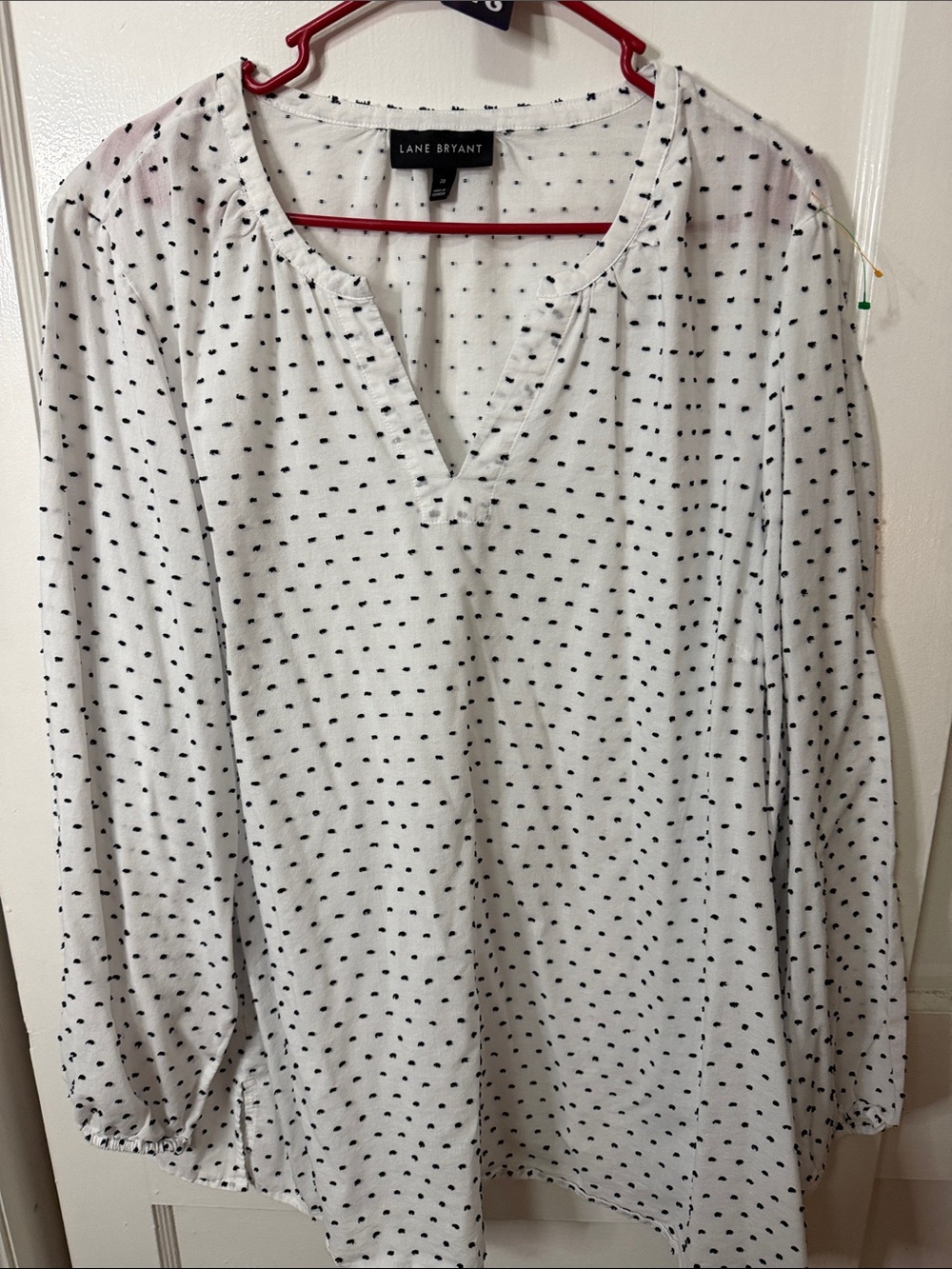 Lane Bryant White Blouse with Black Dot Print